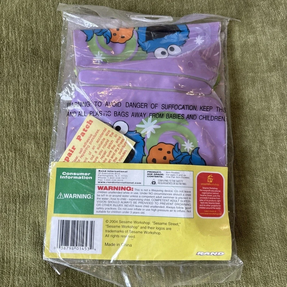 Vintage 2004 Sesame‎ Street Cookie Monster Arm Floaters 1 Pair New In Package